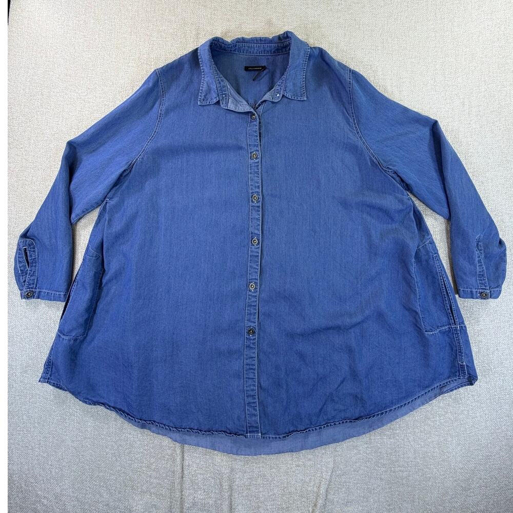 Stella Carakasi Womens XL Blue Chambray Long Sleeve Boyfriend Button Front Shirt